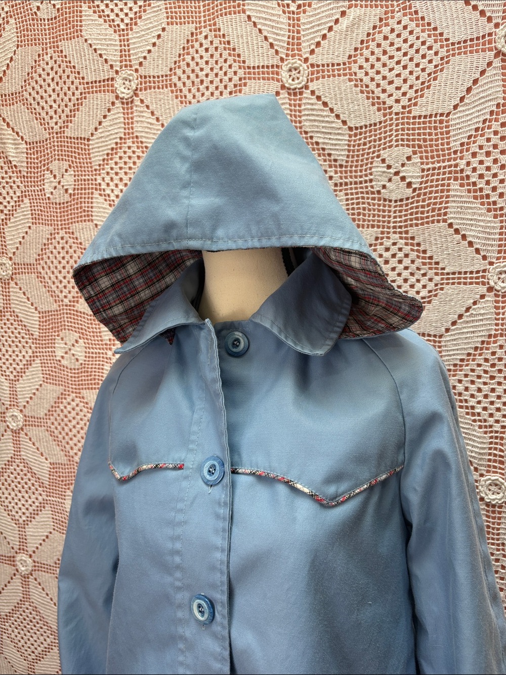 1970’s Vintage Sears 7/16 Boutique Blue Hooded Coat Sz Sm - Picture 7 of 14